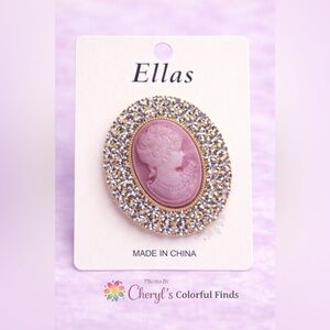 Ella Pink Cameo Brooch with Crystal Rim